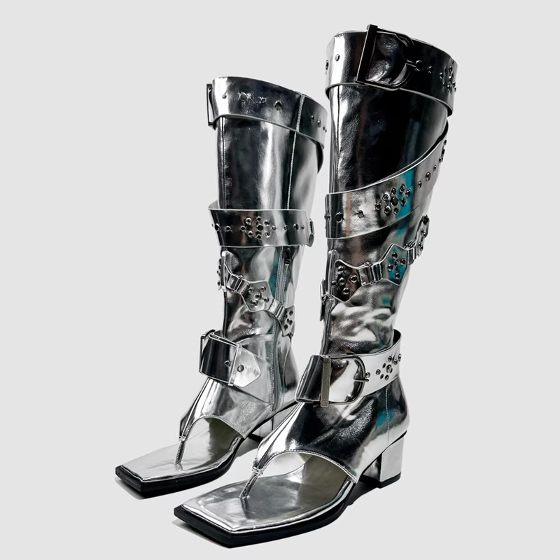 Punk Belt Buckle High Heels Sa - Leather Classic Strap 评论和价格
