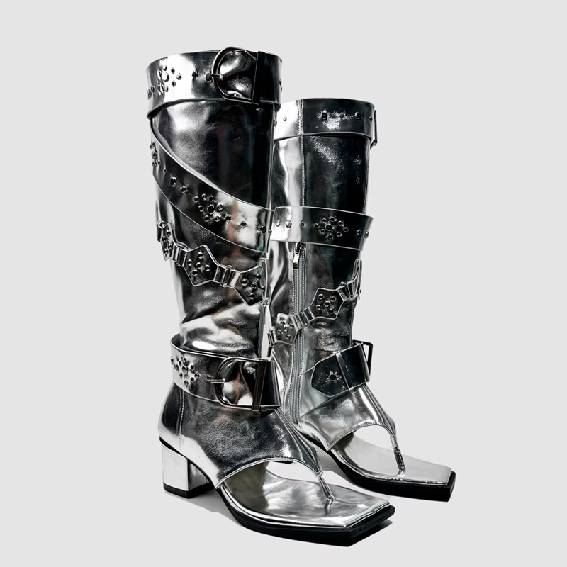 Punk Belt Buckle High Heels Sa - Leather Classic Strap 评论和价格