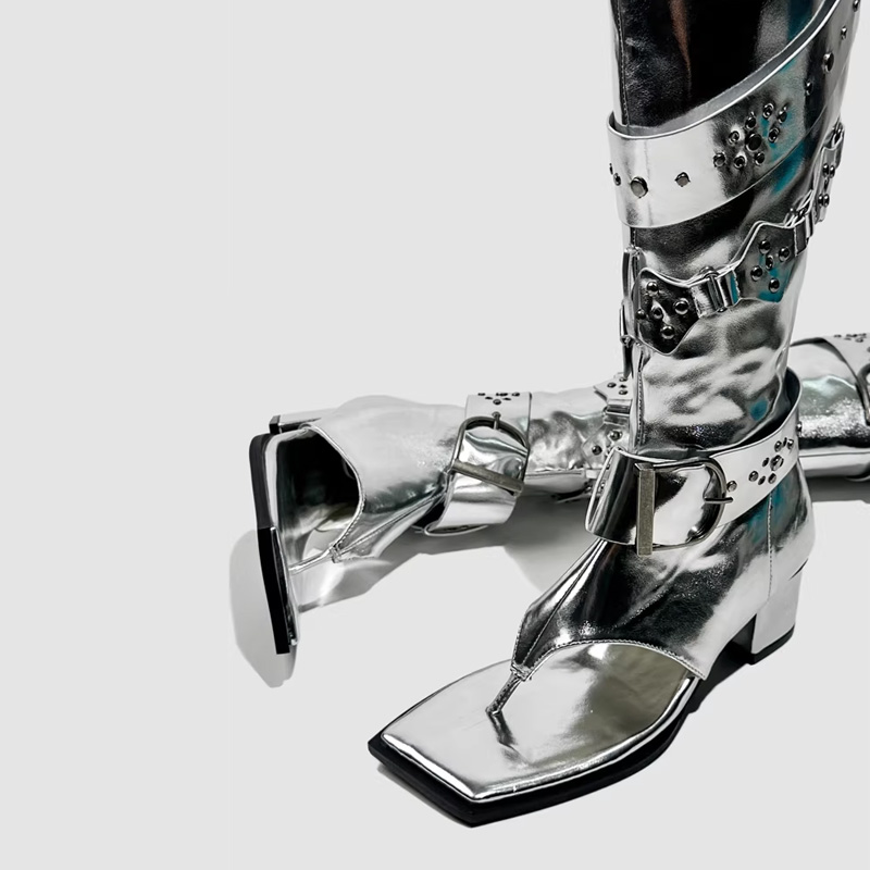 Punk Belt Buckle High Heels Sa - Leather Classic Strap 评论和价格